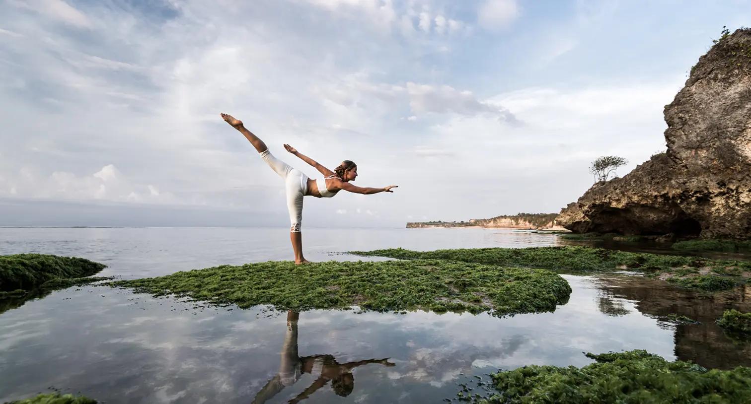Balanced yoga pose in nature.